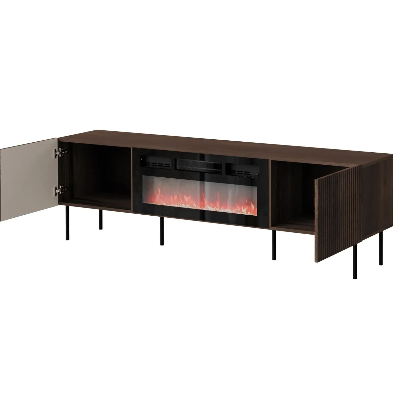 Mobile porta TV 181x58h cm 2 ante con caminetto noce cannettato Gabiot