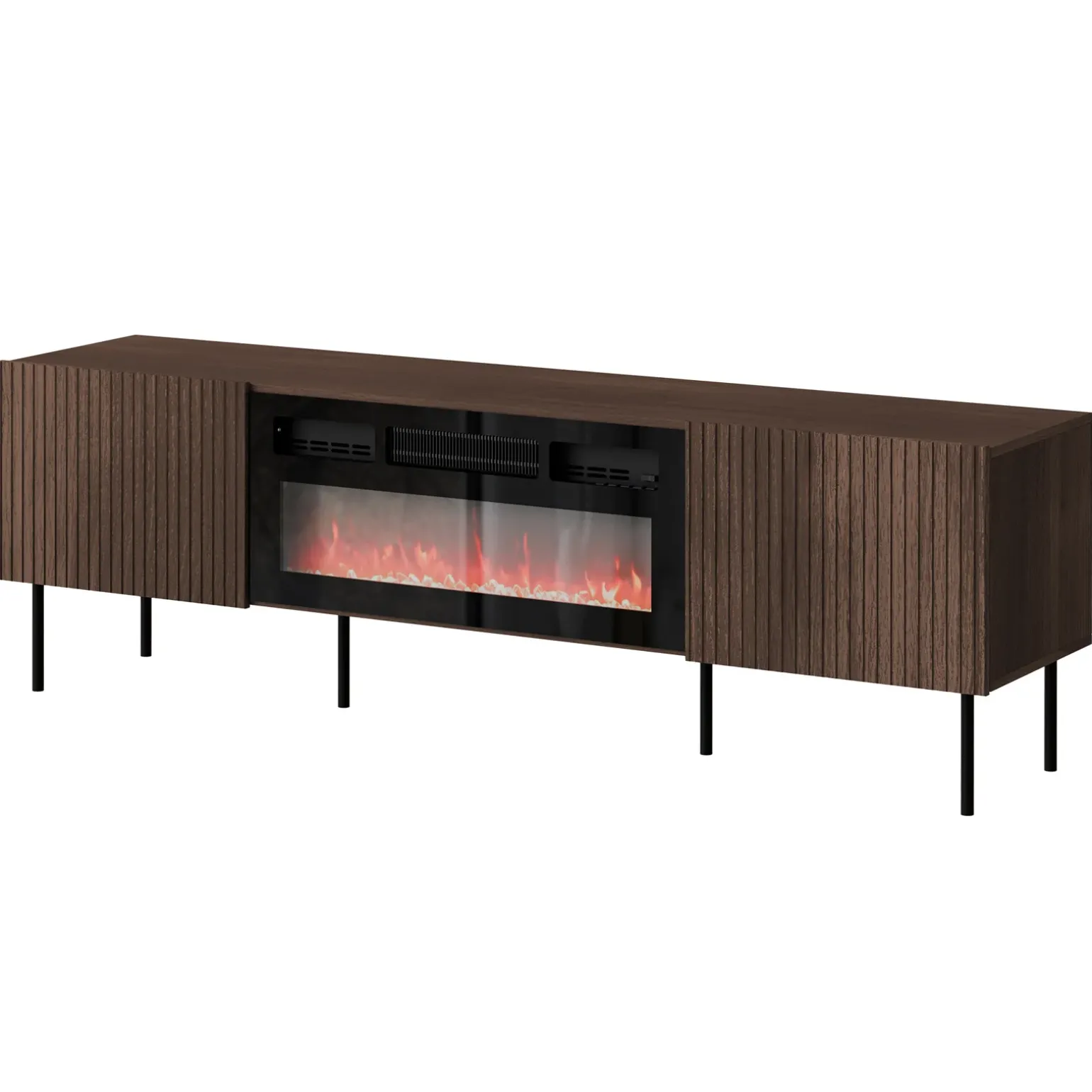 Mobile porta TV 181x58h cm 2 ante con caminetto noce cannettato Gabiot