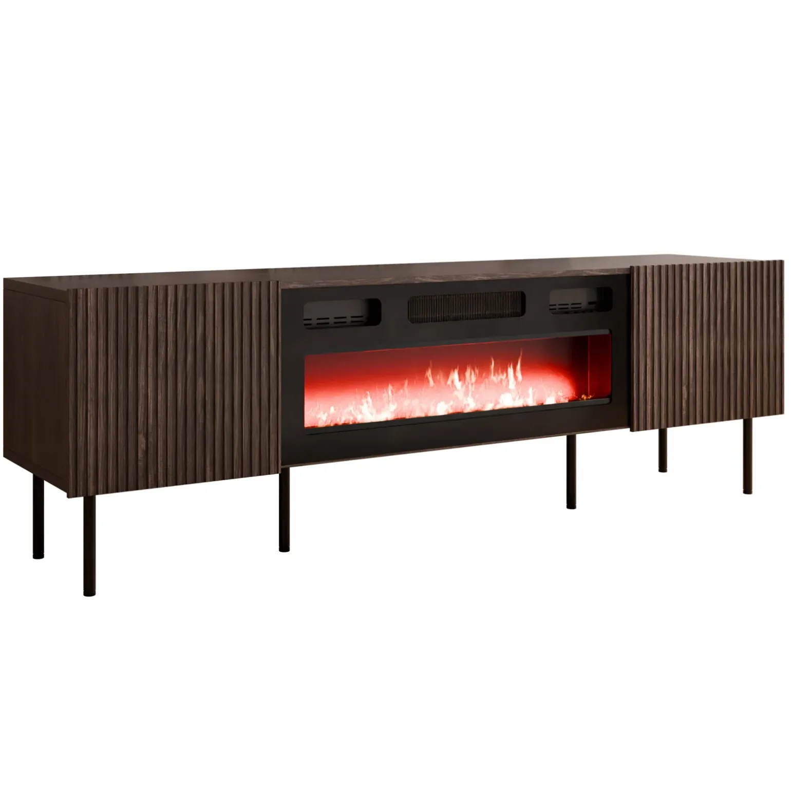Mobile porta TV 181x58h cm 2 ante con caminetto noce cannettato Gabiot