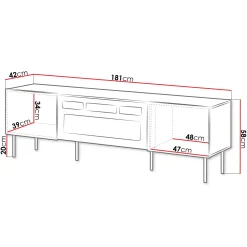 Mobile porta TV 181x58h cm 2 ante con caminetto noce cannettato Gabiot