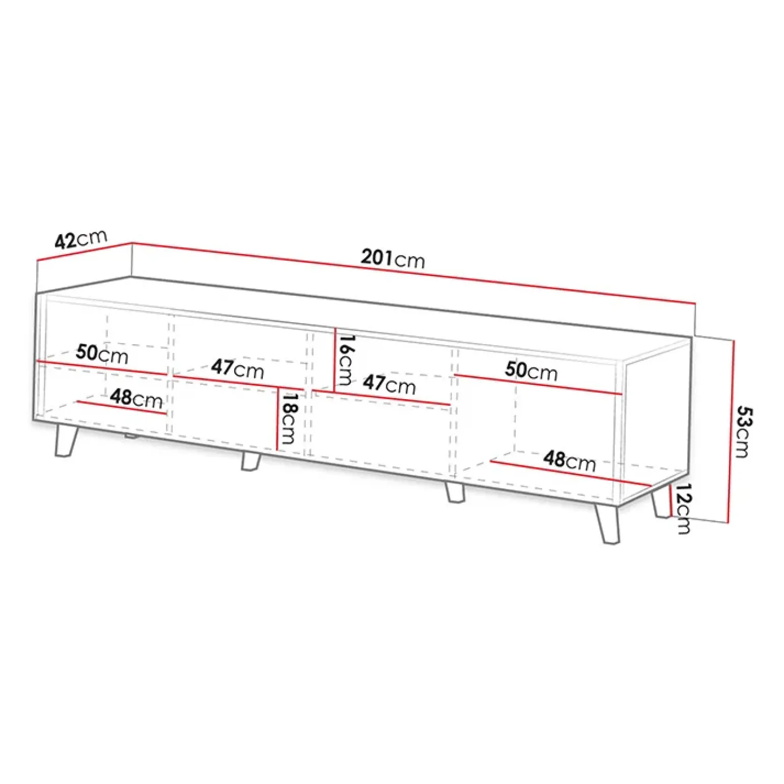Mobile porta TV 201x53h cm 4 ante cannettato antracite Essence