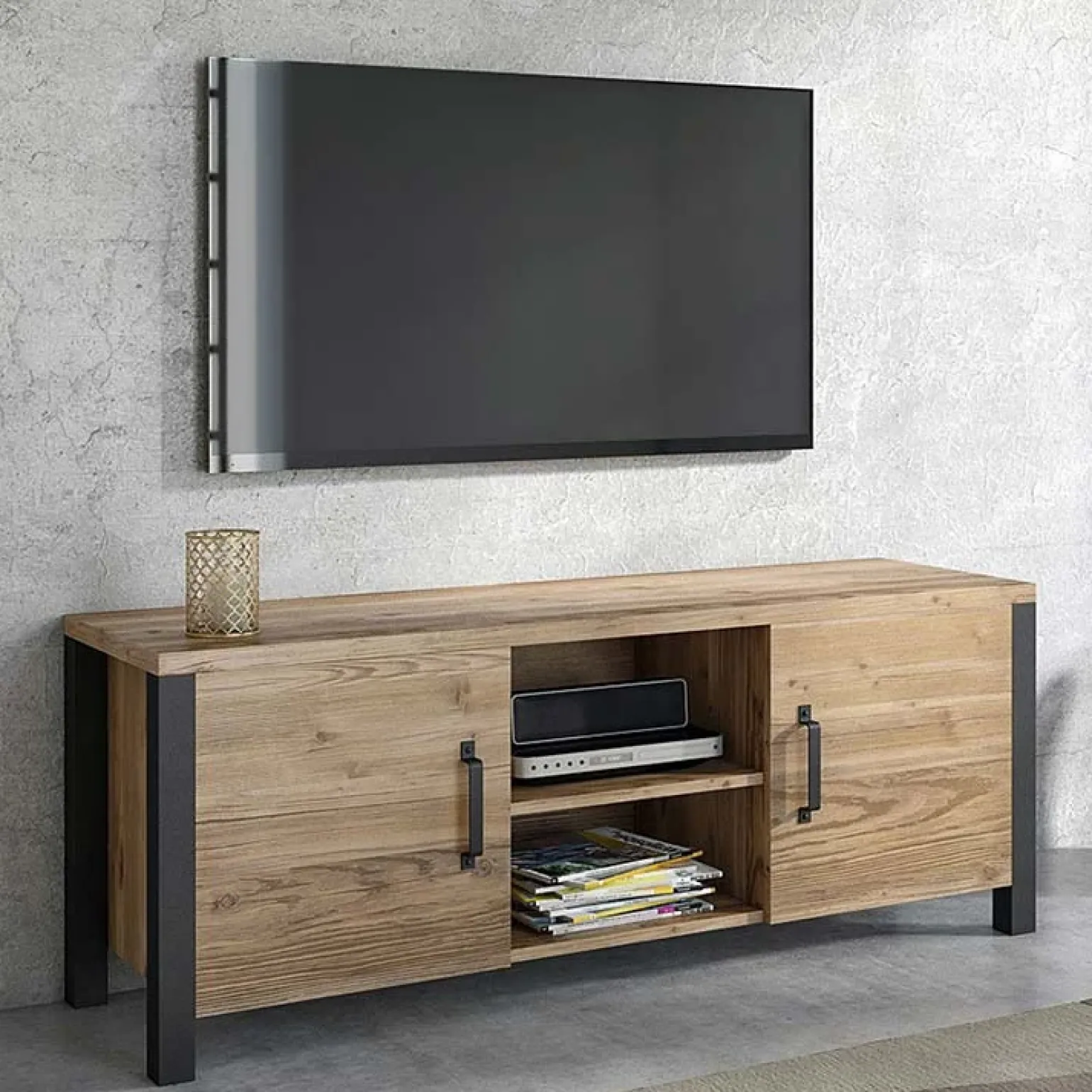 Mobile porta TV 147x57h cm 2 ante quercia nero opaco Nebraska