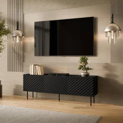 Mobile porta TV 166x59h cm 3 ante con frontali decorati nero Daniele