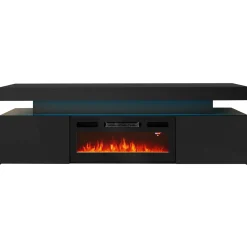 Mobile porta TV 190x59h cm 2 ante con caminetto con LED nero Lumus