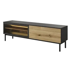 Mobile porta TV 180x55h cm 2 ante con led nero opaco rovere Amel