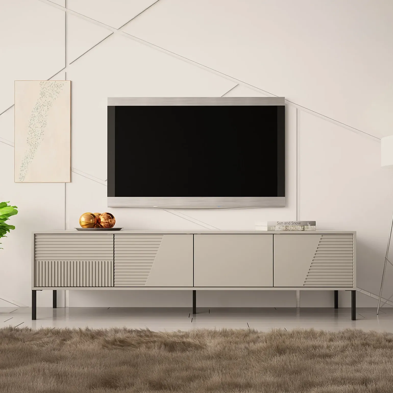 Mobile porta tv 190x53h cm 4 ante cannettato beige Diana