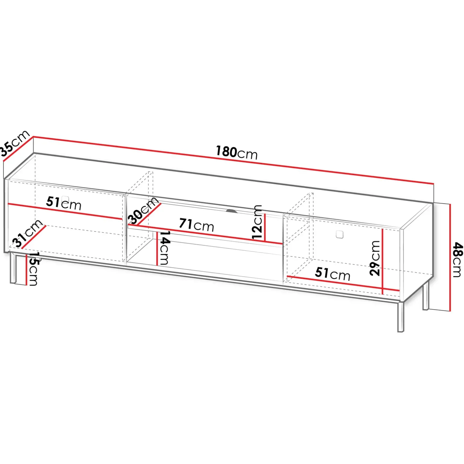 Mobile porta TV 180x48h cm 2 ante 2 vani bianco opaco Giuggiola