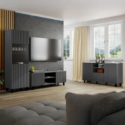 Mobile porta TV 150x52h cm 2 ante cannettato antracite Essence