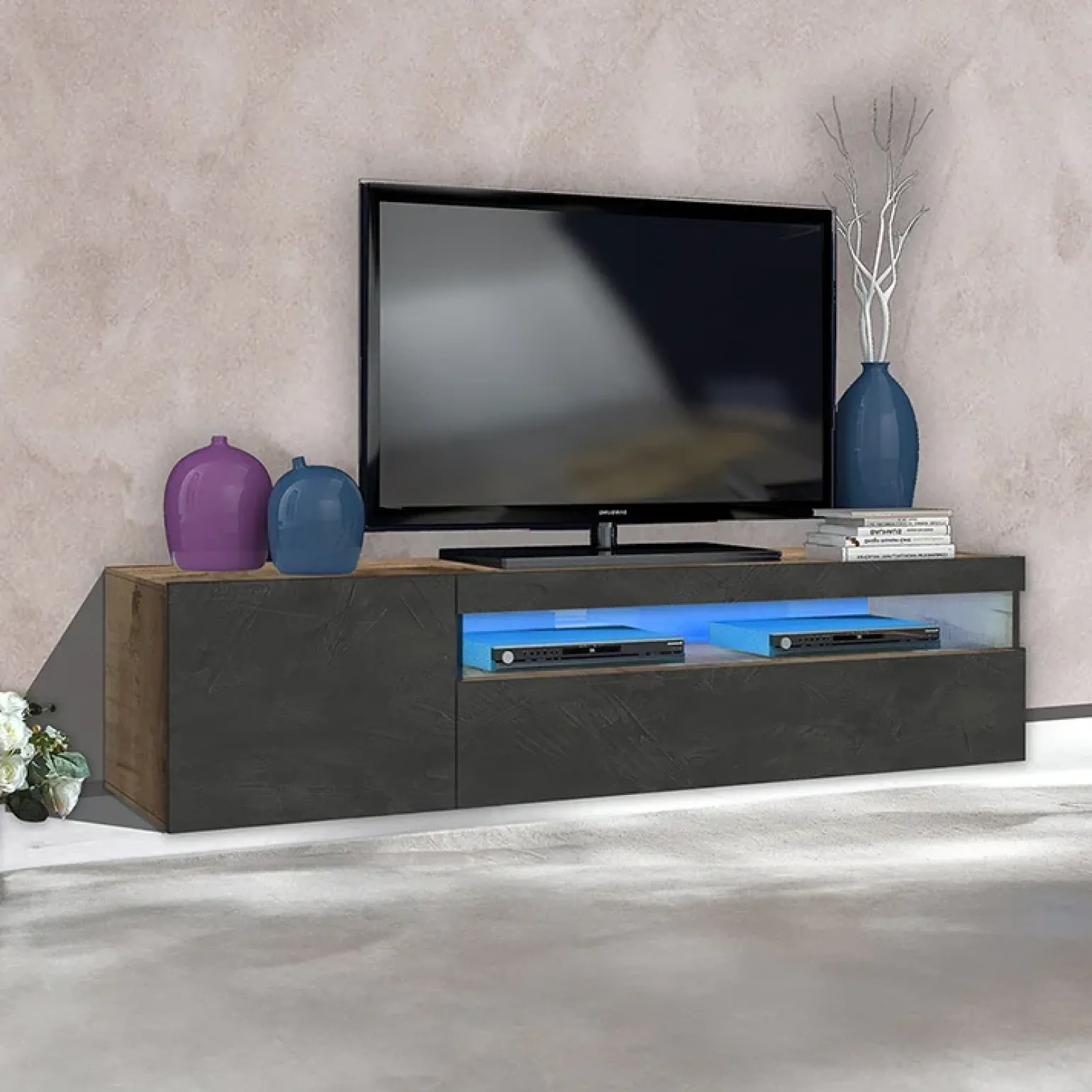 Mobile porta TV 155x37h cm 1 anta antracite Light Small Gihome®