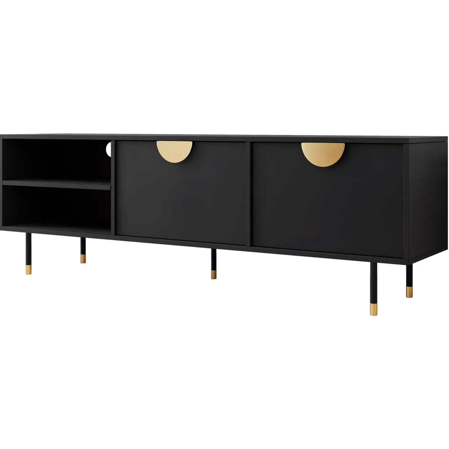 Mobile porta tv 180x58h cm 1 anta 2 vani a giorno nero oro Oriana