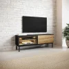 Mobile porta TV 150x55h cm 2 ante con led nero opaco rovere Amel
