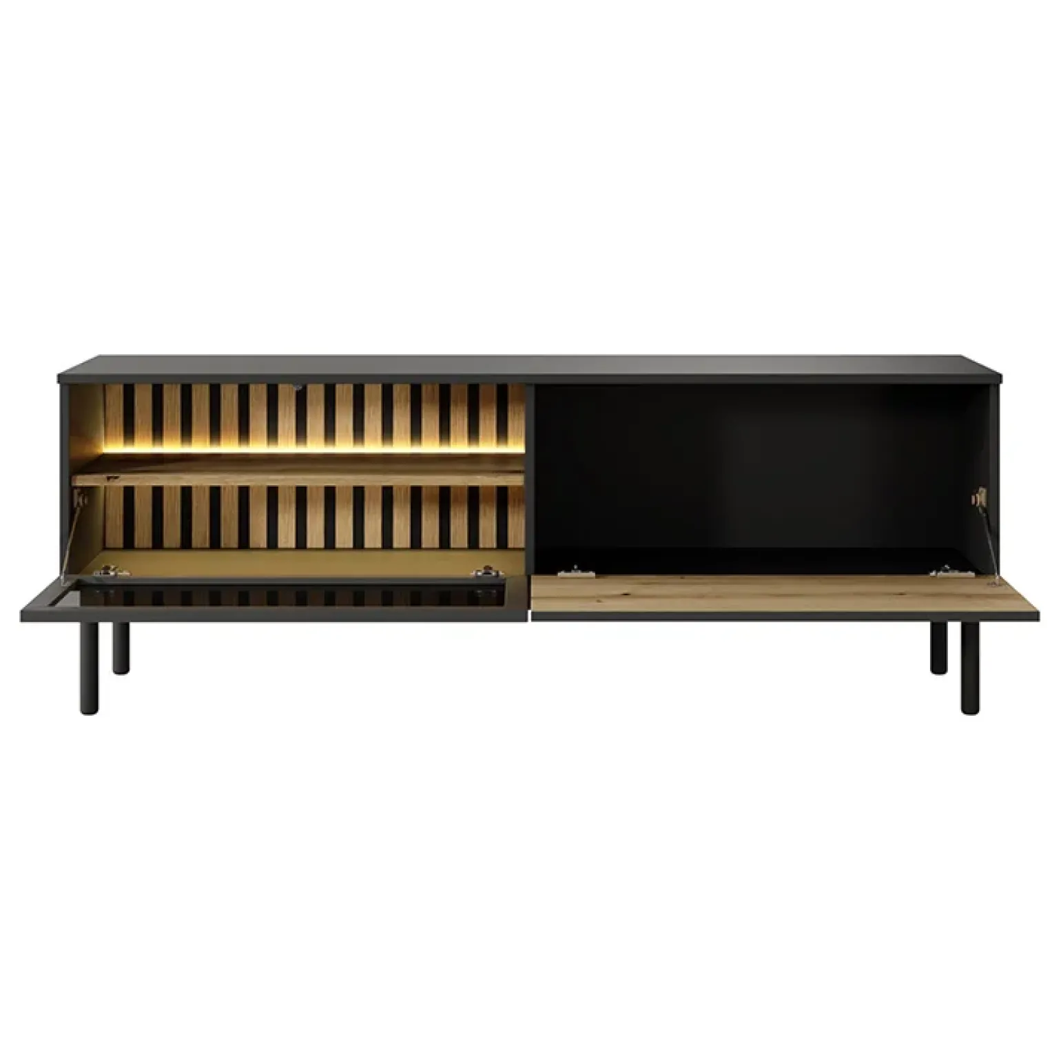 Mobile porta TV 150x55h cm 2 ante con led nero opaco rovere Amel