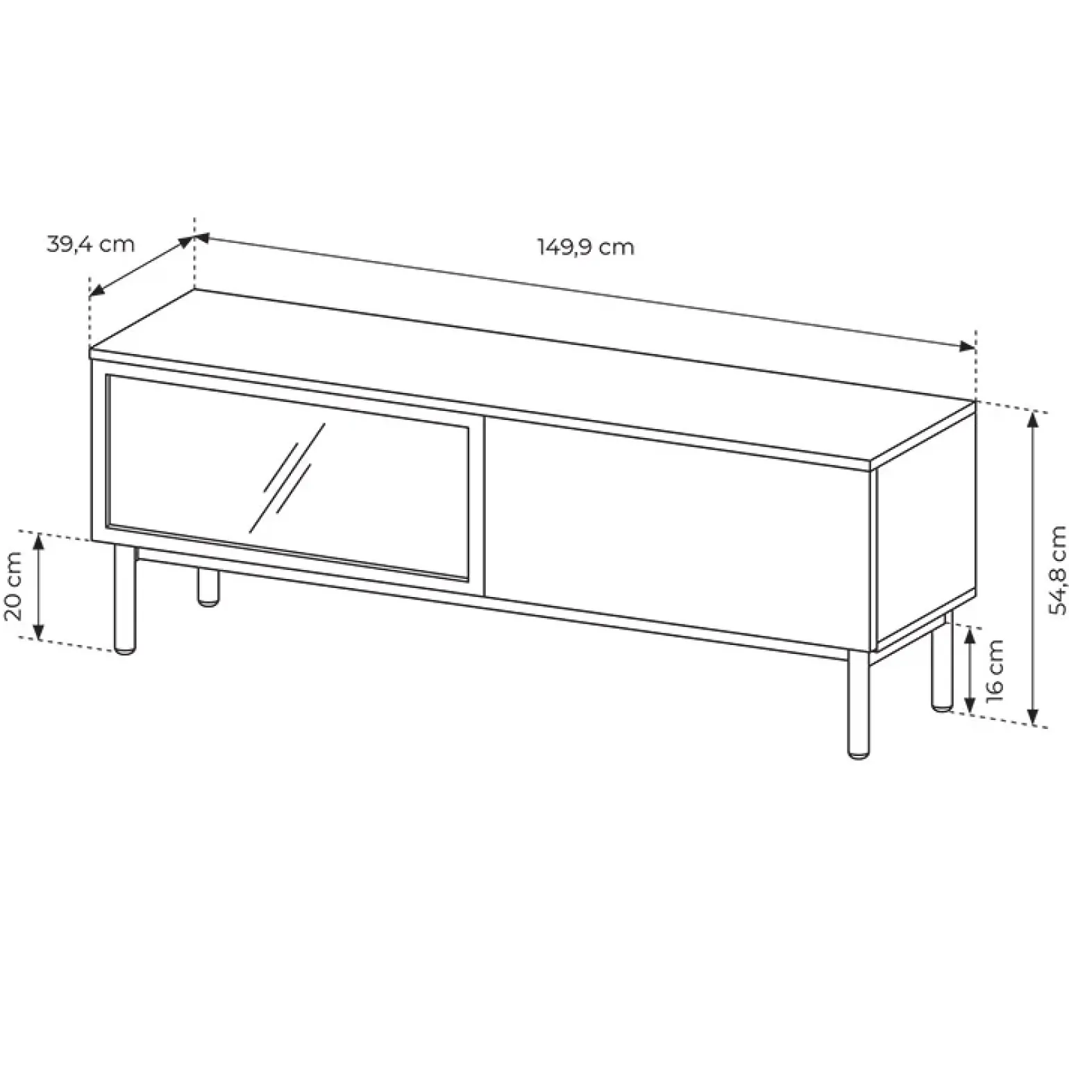 Mobile porta TV 150x55h cm 2 ante con led nero opaco rovere Amel