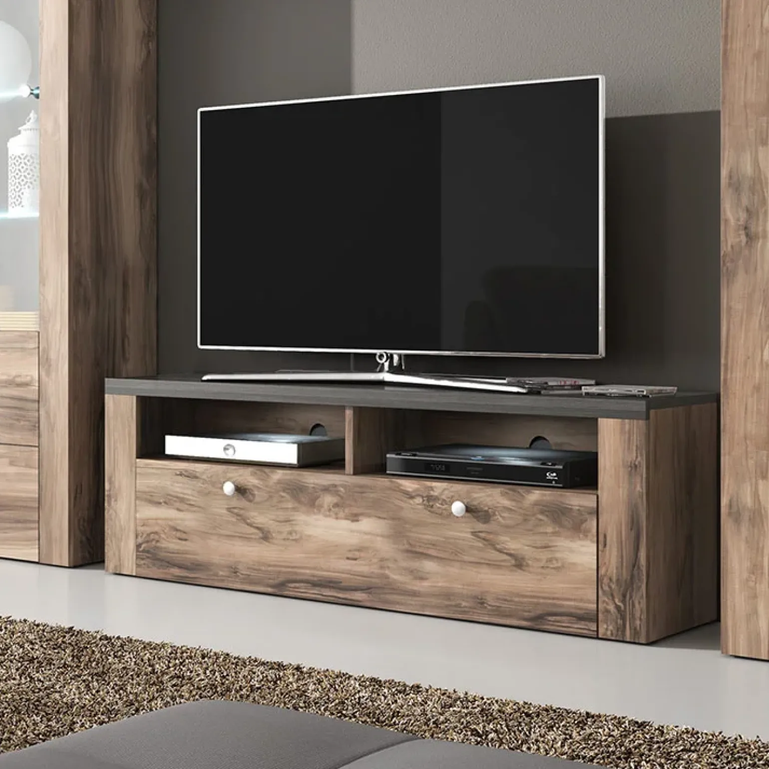Mobile porta TV 140x49h cm 1 anta noce rovere grigio Paloma 2