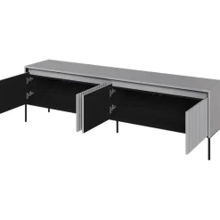 Mobile porta TV 193x56h cm 4 ante led cannettato grigio nero Camelia