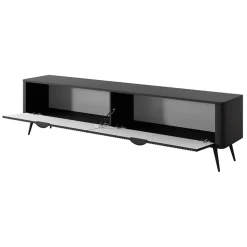 Mobile porta TV 200x51h cm 2 ante nero opaco cannettato Ramis