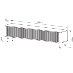 Mobile porta TV 200x51h cm 2 ante nero opaco cannettato Ramis