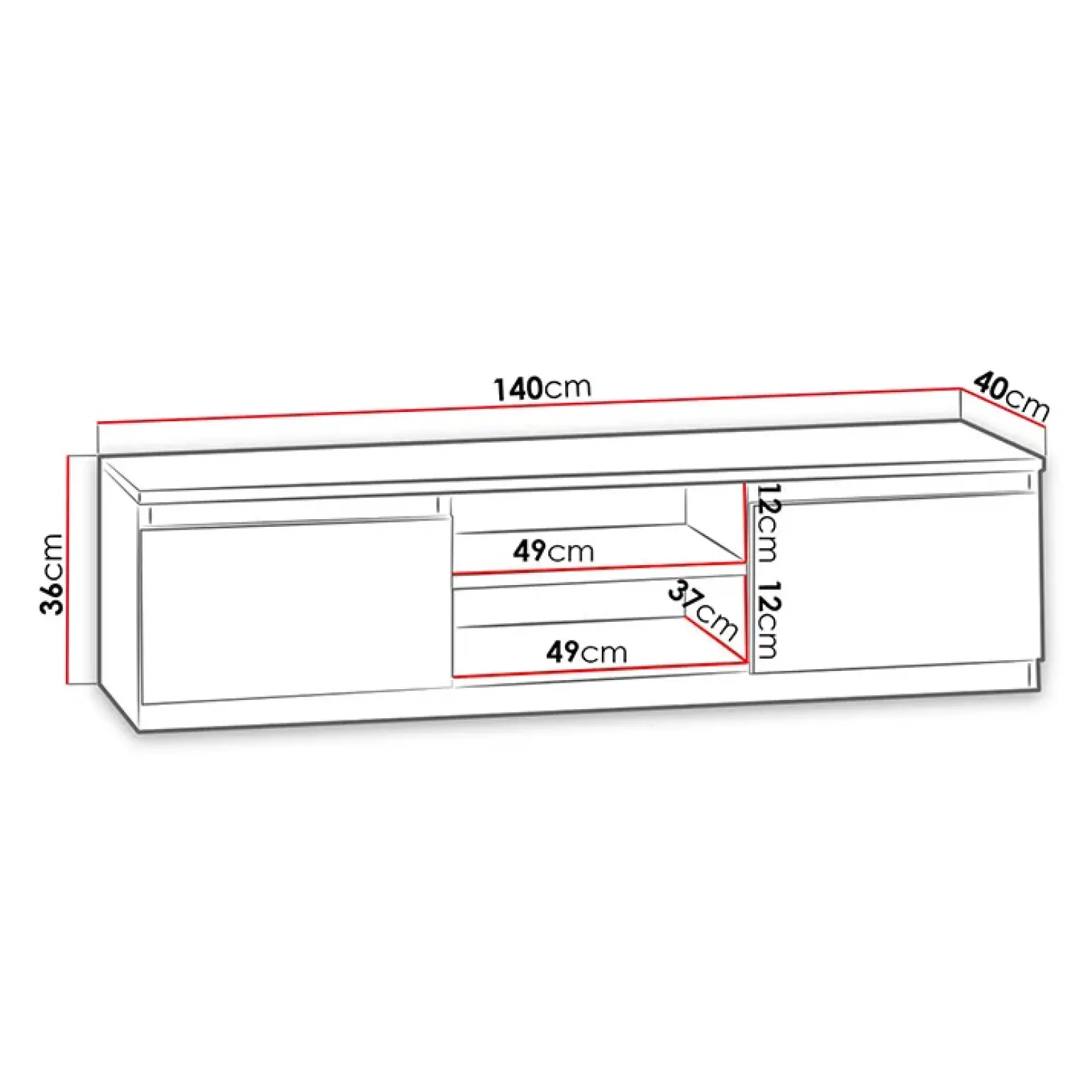 Mobile porta TV 140x36h cm 2 ante 2 vani moderno bianco Hippo