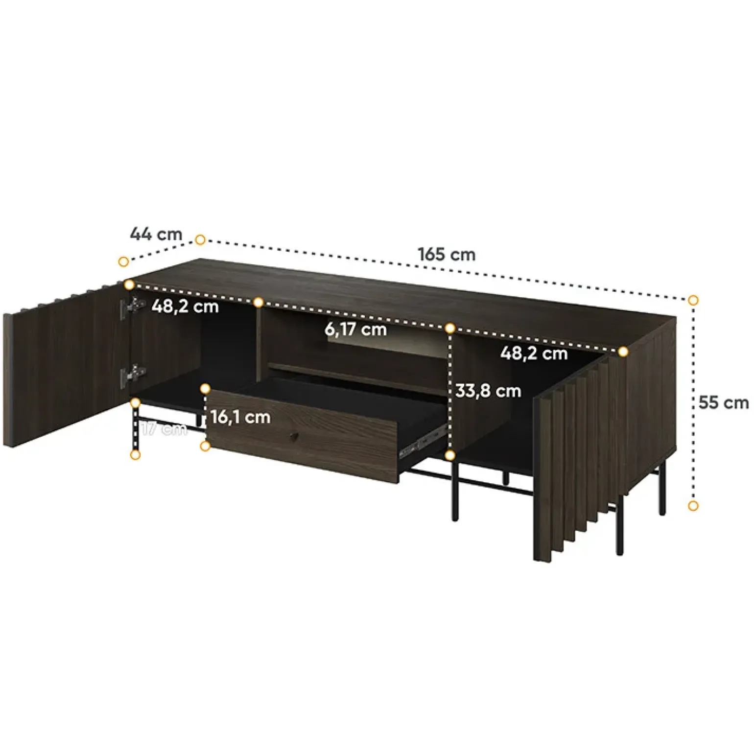 Mobile porta TV 165x55h cm 2 ante cassetto wengè Blackwood
