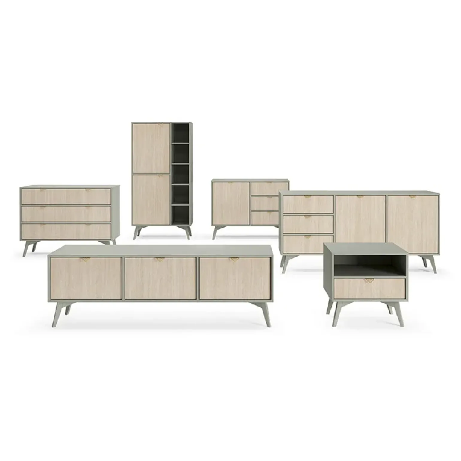 Mobile porta TV 158x52h cm 3 ante verde salvia rovere Myrta