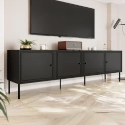 Mobile porta TV 201x60h cm 4 ante nero opaco Stark