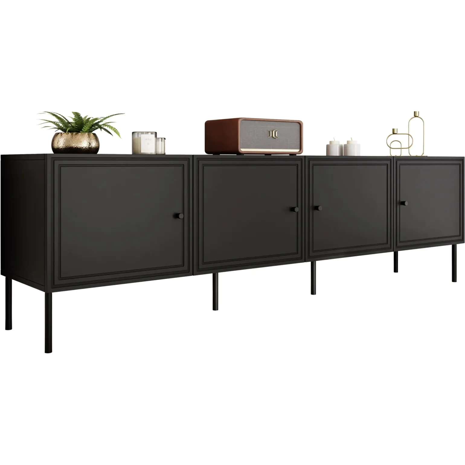 Mobile porta TV 201x60h cm 4 ante nero opaco Stark