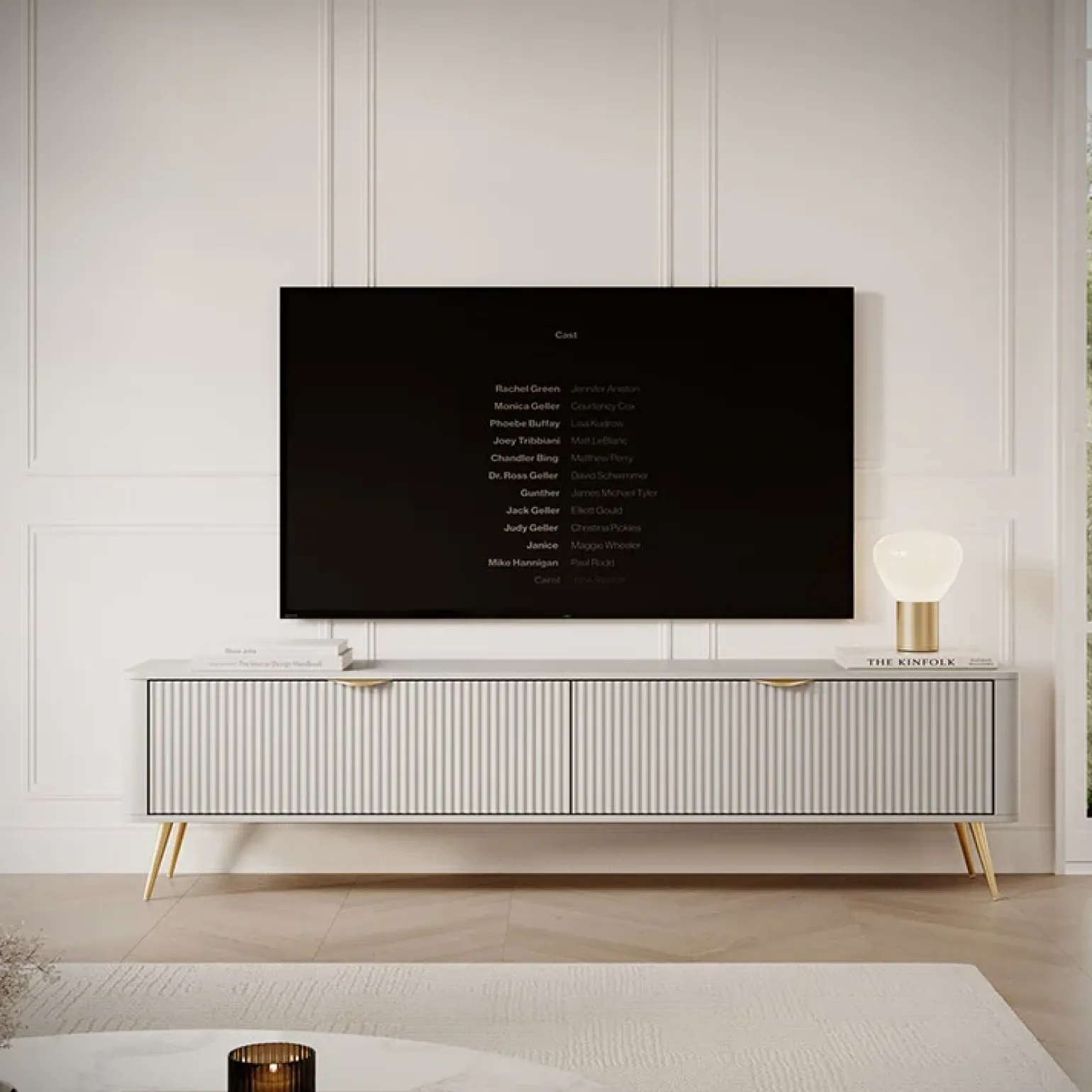 Mobile porta TV 200x51h cm 2 ante beige cannettato Ramis