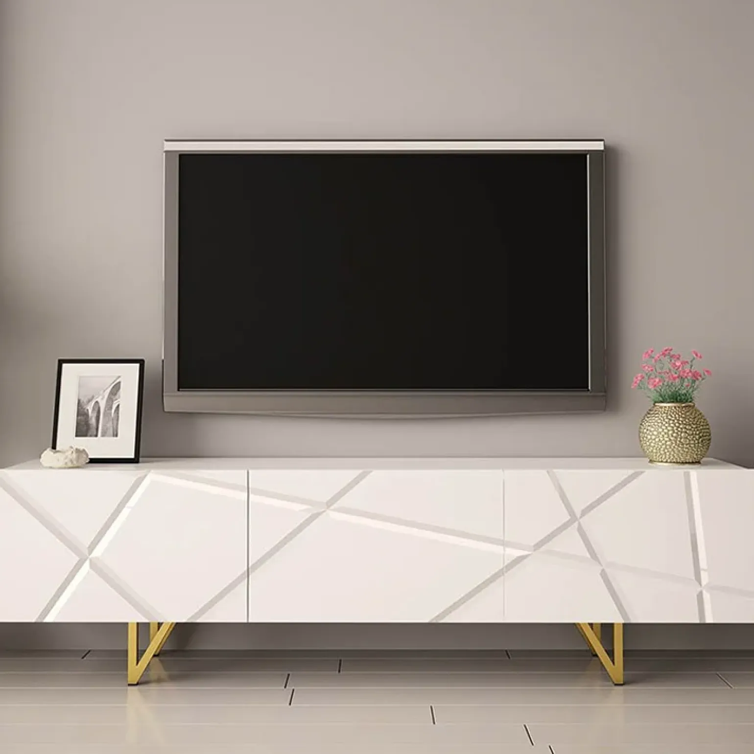 Mobile porta TV 180x52h cm 3 ante bianco lucido Kalmar