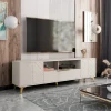 Mobile porta TV 204x60h cm 2 ante 2 cassetti 2 vani a giorno beige con frontali serigrafati  Miriam