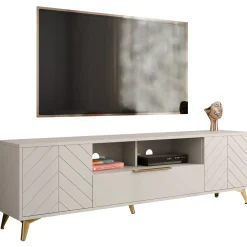 Mobile porta TV 204x60h cm 2 ante 2 cassetti 2 vani a giorno beige con frontali serigrafati  Miriam
