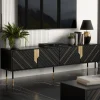 Mobile porta tv 204x55h cm 4 ante moderno nero oro Golden