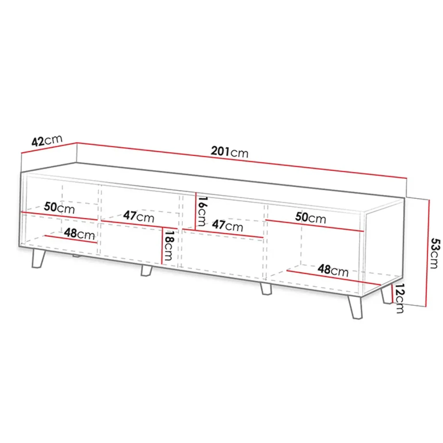 Mobile porta TV 201x53h cm 4 ante cannettato bianco Essence