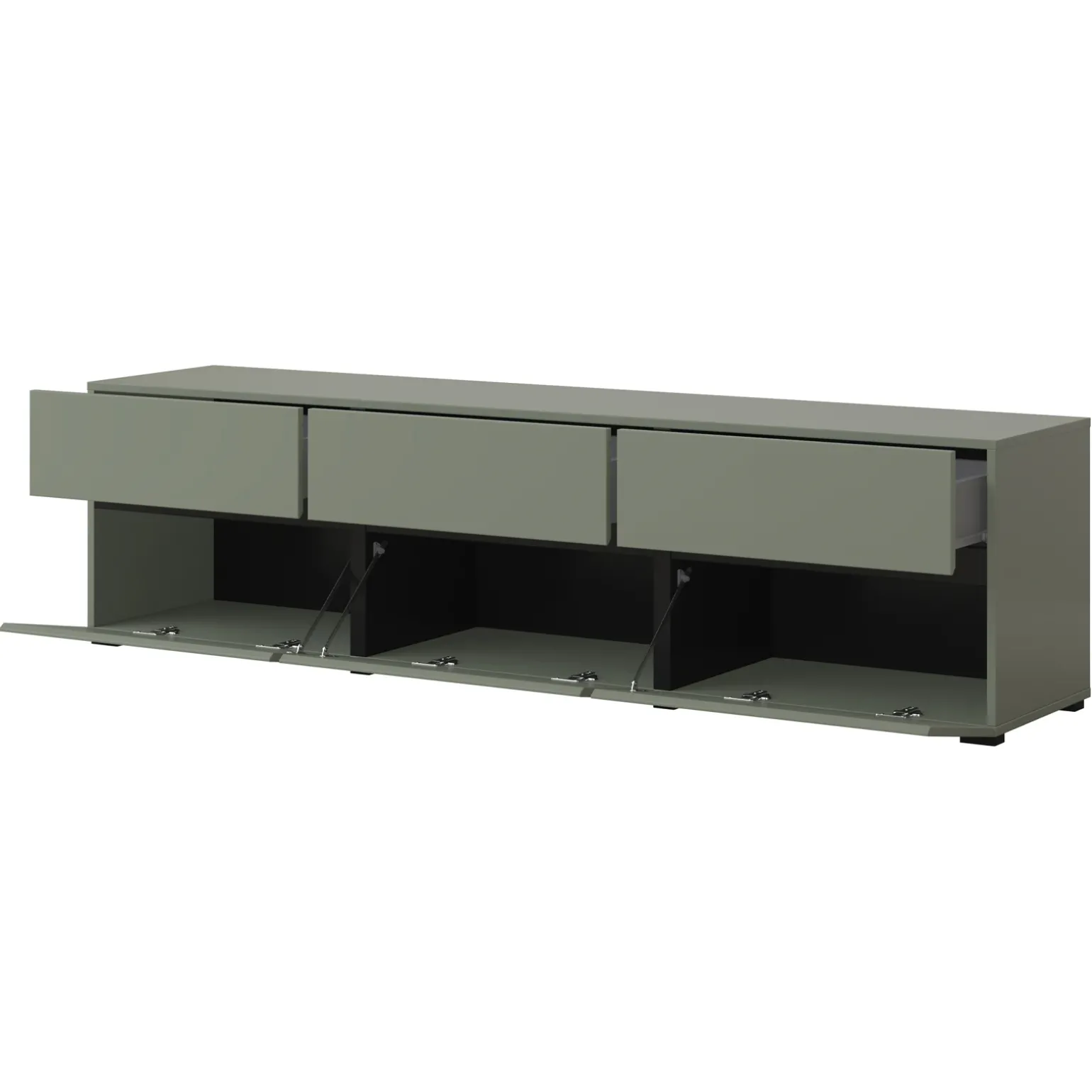 Mobile porta TV 180x48h cm 3 ante a ribalta 3 cassetti verde nero Lolla