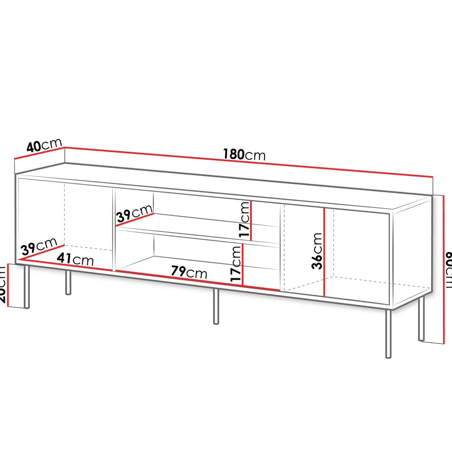 Mobile porta TV 180x60h cm 2 ante noce nero Wild