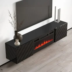 Mobile porta tv 183x38h cm 2 ante con biocamino nero lucido Armando