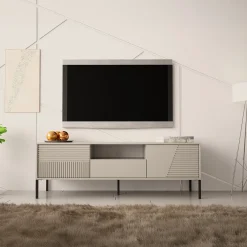 Mobile porta tv 155x54h cm 2 ante 1 cassetto cannettato beige Diana