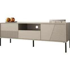 Mobile porta tv 155x54h cm 2 ante 1 cassetto cannettato beige Diana
