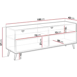 Mobile porta TV 150x57h cm 2 ante 2 vani con frontali decorati nero Simona