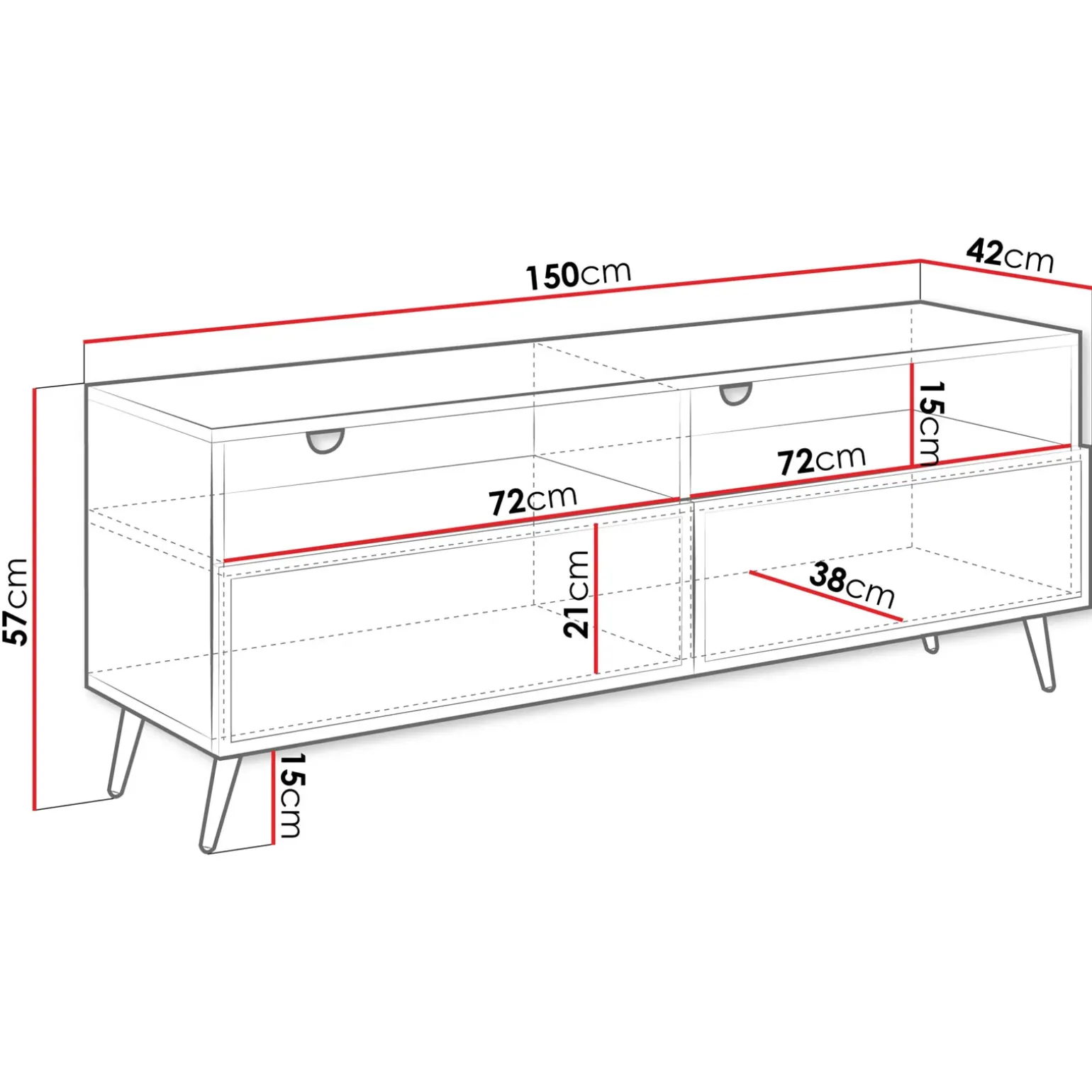 Mobile porta TV 150x57h cm 2 ante 2 vani con frontali decorati nero Simona