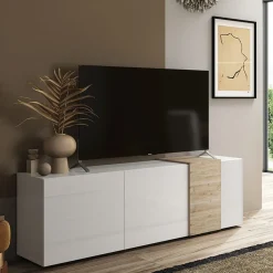 Mobile porta TV 181x59h cm 3 ante bianco lucido rovere Universal