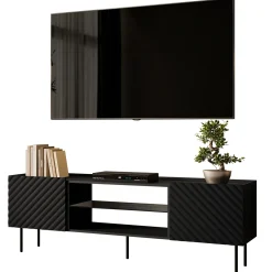 Mobile porta TV 181x59h cm 2 ante 2 vani con frontali decorati nero Daniele