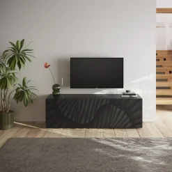 Mobile porta TV 181x69h cm 3 ante serigrafate moderno antracite Grafea