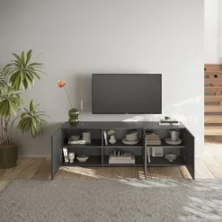 Mobile porta TV 181x69h cm 3 ante serigrafate moderno antracite Grafea