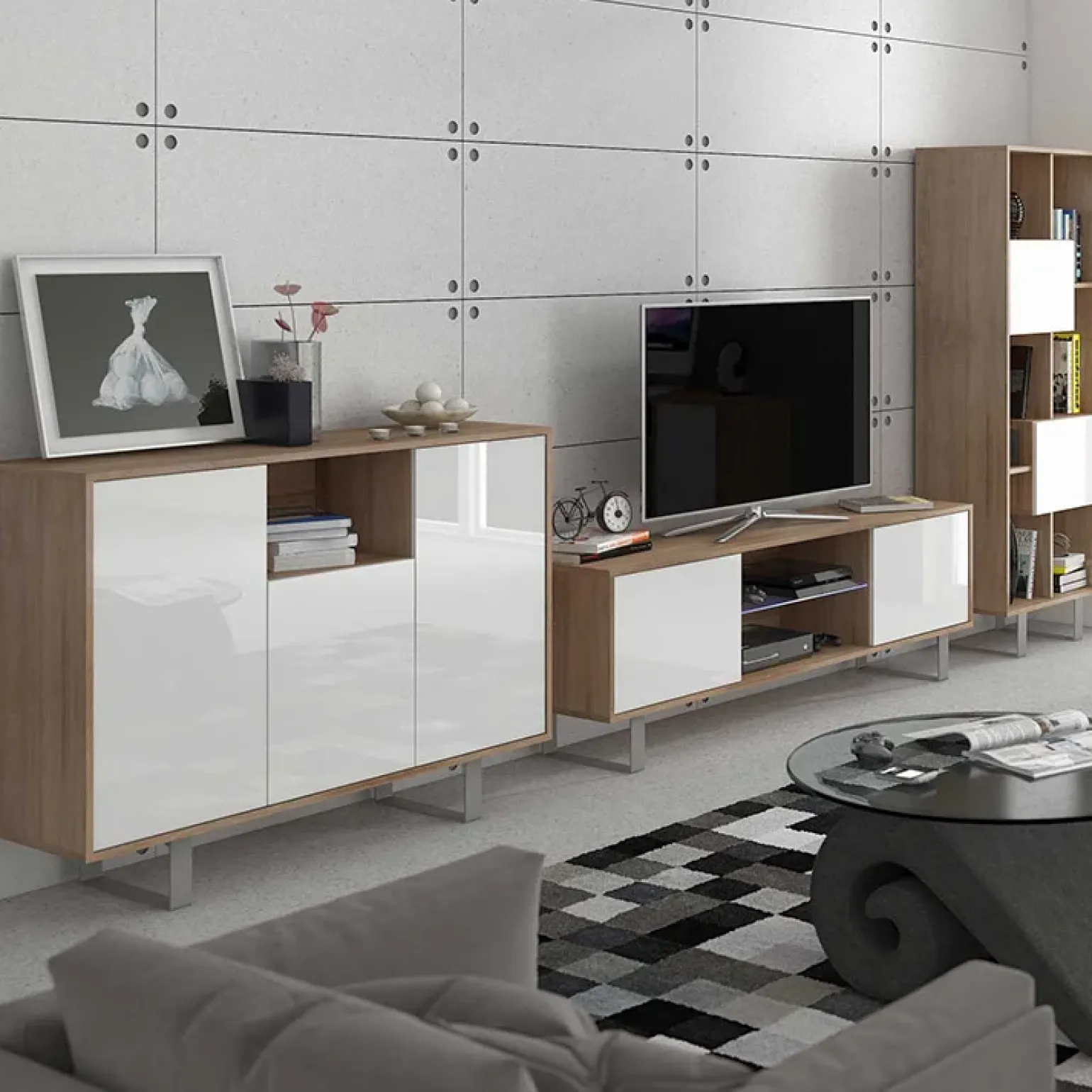 Mobile porta TV 160x53h cm 2 ante rovere bianco lucido Kelli