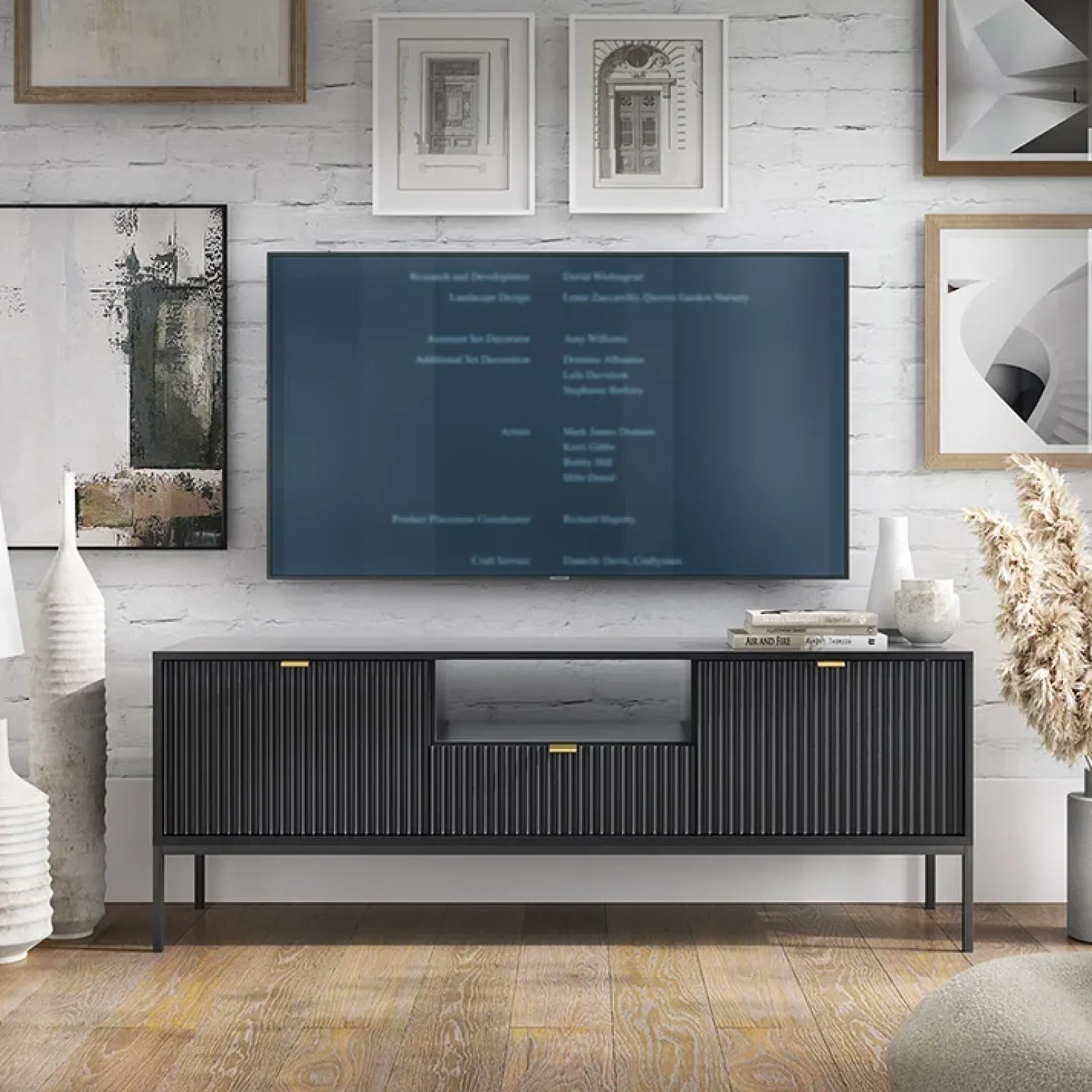 Mobile porta TV 154x56h cm 2 ante moderno soggiorno nero Alisa