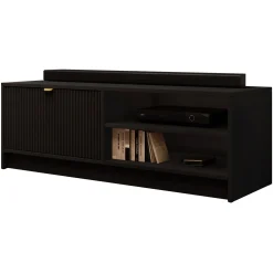 Mobile porta tv 120x40h cm 1 anta 2 vani a giorno cannettato nero Athena