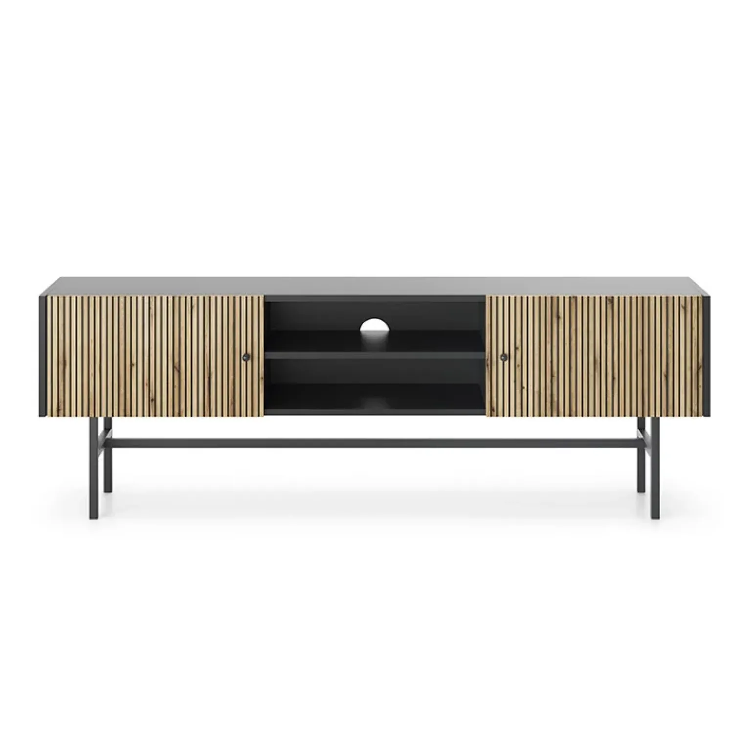 Mobile porta TV 155x52h cm 2 ante nero rovere cannettato Eterna