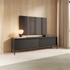 Mobile porta TV 187x54h cm 2 ante nero opaco cannettato Ciar