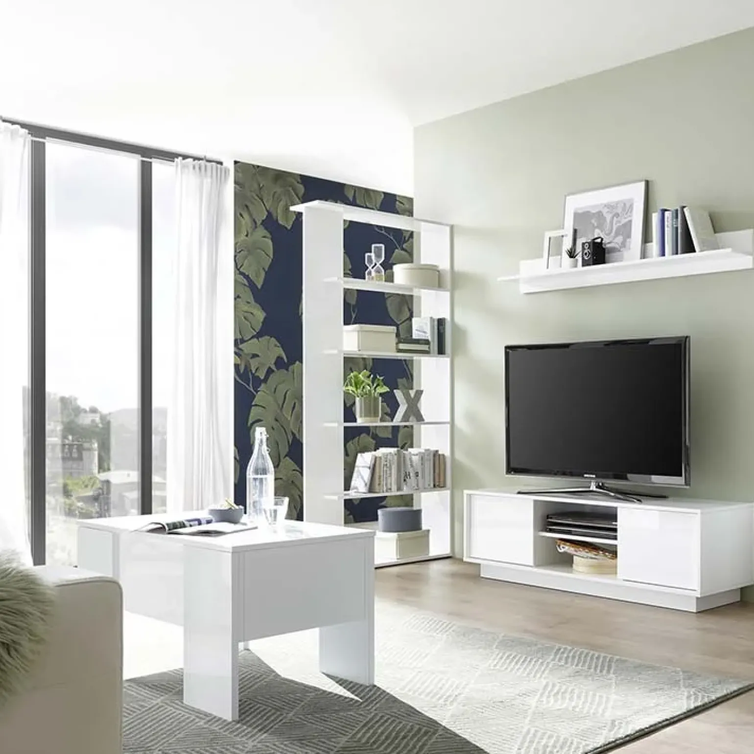 Mobile porta TV 139x44h cm 2 ante soggiorno bianco lucido Spirit