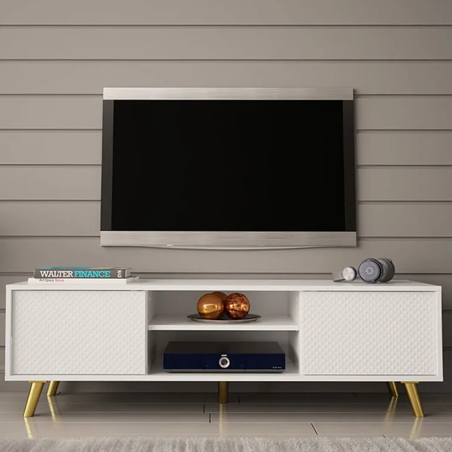 Mobile porta TV 140x42h cm 2 ante 2 vani a giorno bianco Nyborg